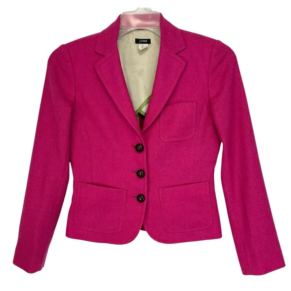 J. Crew Vintage Robert Noble Scottish Wool Herringbone Blazer Pink 70309 Size 2
